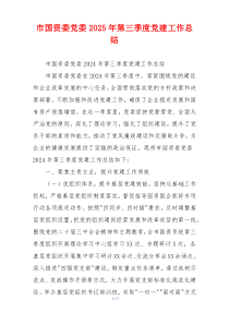 市国资委党委2025年第三季度党建工作总结