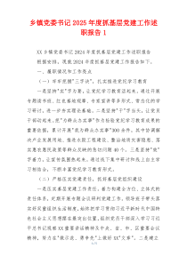 乡镇党委书记2025年度抓基层党建工作述职报告1