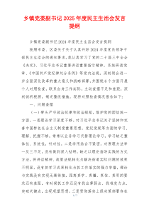 乡镇党委副书记2025年度民主生活会发言提纲