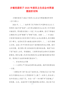乡镇党委班子2025年度民主生活会对照查摆剖析材料