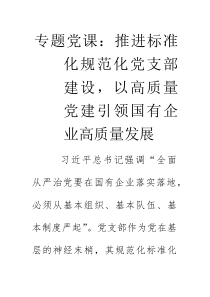专题党课：推进标准化规范化党支部建设，以高质量党建引领国有企业高质量发展