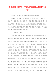 市委副书记2025年抓基层党建工作述职报告