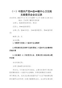 乡镇卫生院党支部2025年11月份“三会一课”详细会议记录