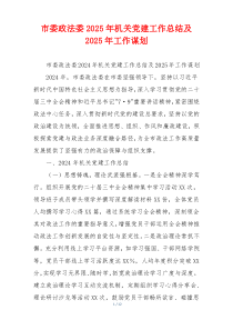 市委政法委2025年机关党建工作总结及2025年工作谋划