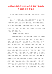 市委政法委关于2025年机关党建工作总结及2025年工作谋划