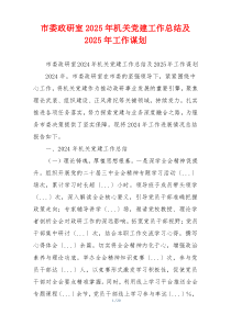 市委政研室2025年机关党建工作总结及2025年工作谋划