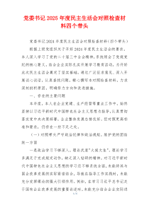 党委书记2025年度民主生活会对照检查材料四个带头