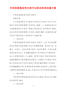 市局党委基层党支部书记轮训具体实施方案