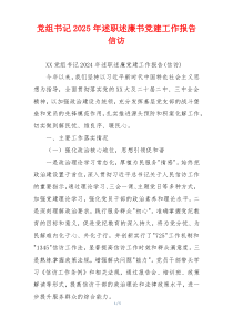 党组书记2025年述职述廉书党建工作报告信访
