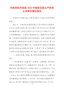 市政府机关党组2025年落实全面从严治党主体责任情况报告