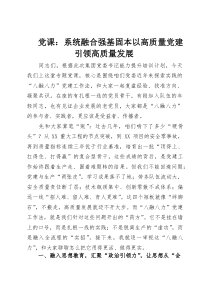 党课：系统融合强基固本以高质量党建引领高质量发展