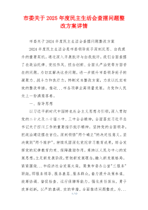 市委关于2025年度民主生活会查摆问题整改方案详情