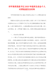 市环保局党组书记2025年组织生活会个人对照检查发言材料