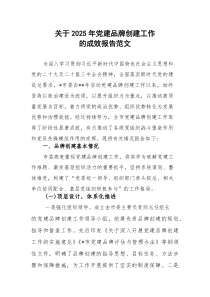 关于2025年党建品牌创建工作的成效报告范文