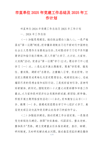 市直单位2025年党建工作总结及2025年工作计划