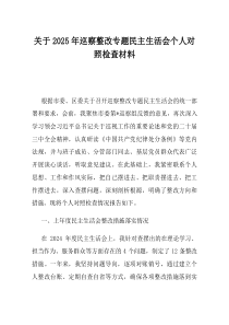 关于2025年巡察整改专题民主生活会个人对照检查材料