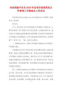 市政府秘书长在2025年全市行政规范性文件管理工作推进会上的讲话