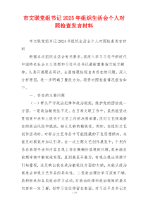 市文联党组书记2025年组织生活会个人对照检查发言材料