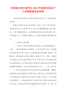 市法制办党支部书记2025年组织生活会个人对照检查发言材料