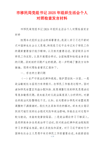 市移民局党组书记2025年组织生活会个人对照检查发言材料