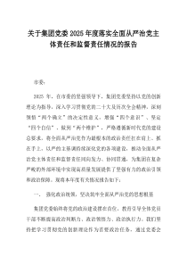关于集团党委2025年度落实全面从严治党主体责任和监督责任情况的报告