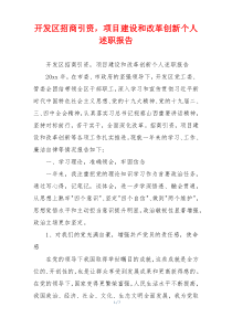 开发区招商引资，项目建设和改革创新个人述职报告