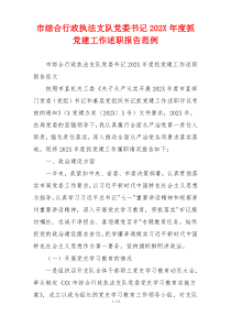 市综合行政执法支队党委书记202X年度抓党建工作述职报告范例