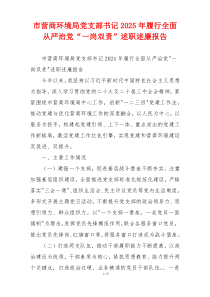 市营商环境局党支部书记2025年履行全面从严治党“一岗双责”述职述廉报告