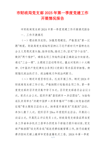 市财政局党支部2025年第一季度党建工作开展情况报告