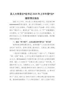 县人大常委会书记2025年上半年管党治党履职情况报告