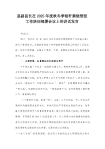县副县长在2025年度秋冬季秸秆禁烧管控工作培训部署会议上的讲话发言