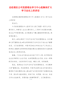 总经理在公司党委理论学习中心组集体扩大学习会议上的讲话