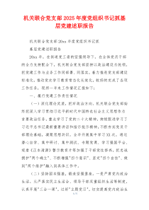 机关联合党支部2025年度党组织书记抓基层党建述职报告