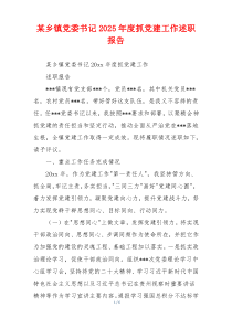 某乡镇党委书记2025年度抓党建工作述职报告