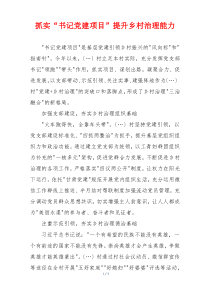 抓实“书记党建项目”提升乡村治理能力