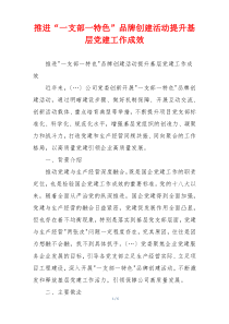 推进“一支部一特色”品牌创建活动提升基层党建工作成效