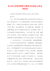 在2025年党员领导干部民主生活会上的点评讲话