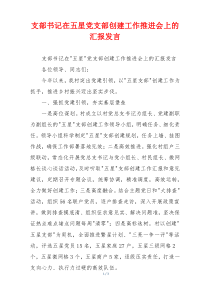 支部书记在五星党支部创建工作推进会上的汇报发言