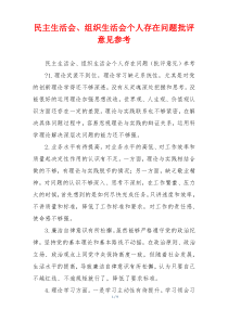 民主生活会、组织生活会个人存在问题批评意见参考