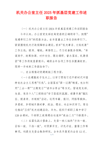 机关办公室主任2025年抓基层党建工作述职报告
