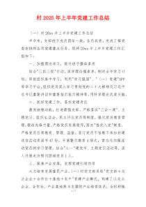 村2025年上半年党建工作总结