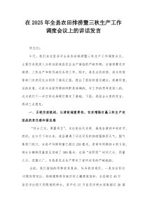 在2025年全县农田排涝暨三秋生产工作调度会议上的讲话发言