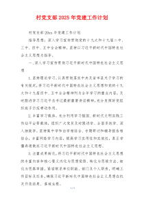村党支部2025年党建工作计划