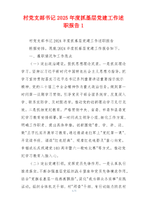 村党支部书记2025年度抓基层党建工作述职报告1