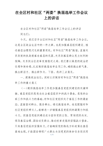 在全区村和社区“两委”换届选举工作会议上的讲话