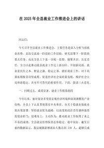 在2025年全县就业工作推进会上的讲话