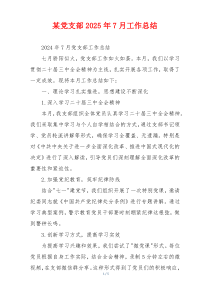 某党支部2025年7月工作总结