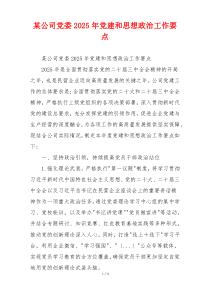 某公司党委2025年党建和思想政治工作要点