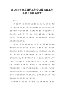 在2025年全县组织工作会议暨社会工作会议上的讲话发言