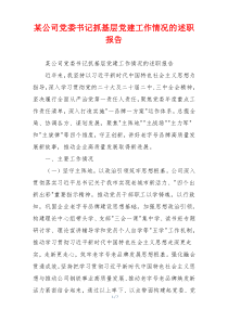 某公司党委书记抓基层党建工作情况的述职报告